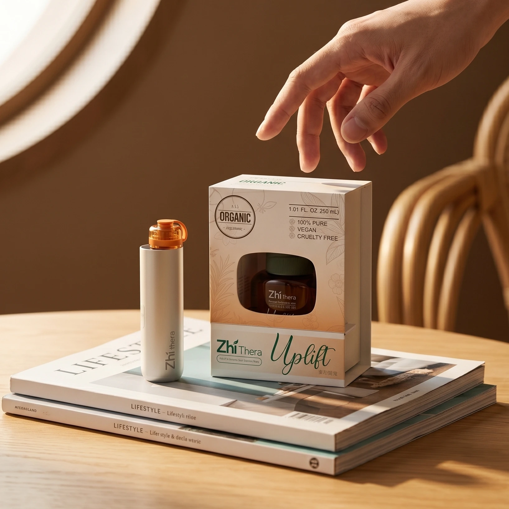 Zhithera D1 Mini waterless diffuser shown with its refillable 6.5 mL cartridge