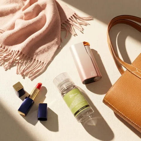 Zhithera 100 ml fragrance oil with a rose-gold diffuser, lipstick, scarf and leather bag