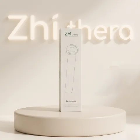 Zhithera 6.5 ml refillable oil cartridge box on a round white pedestal